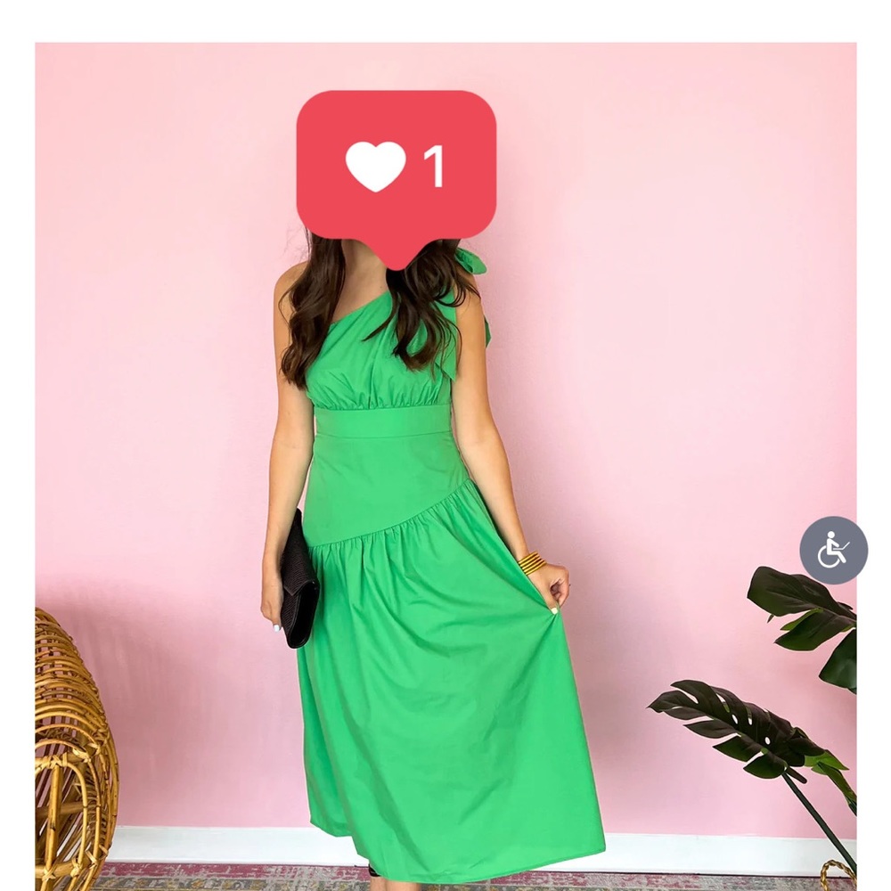 Self Improvements Midi Green Dress One Shoulder